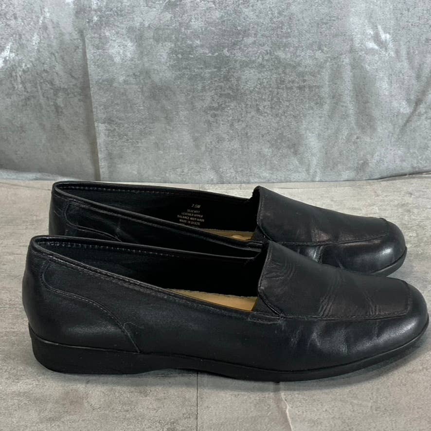 EASY SPIRIT Women's Black Leather Devitt Round-Toe Slip-On Loafer Flats SZ 7.5