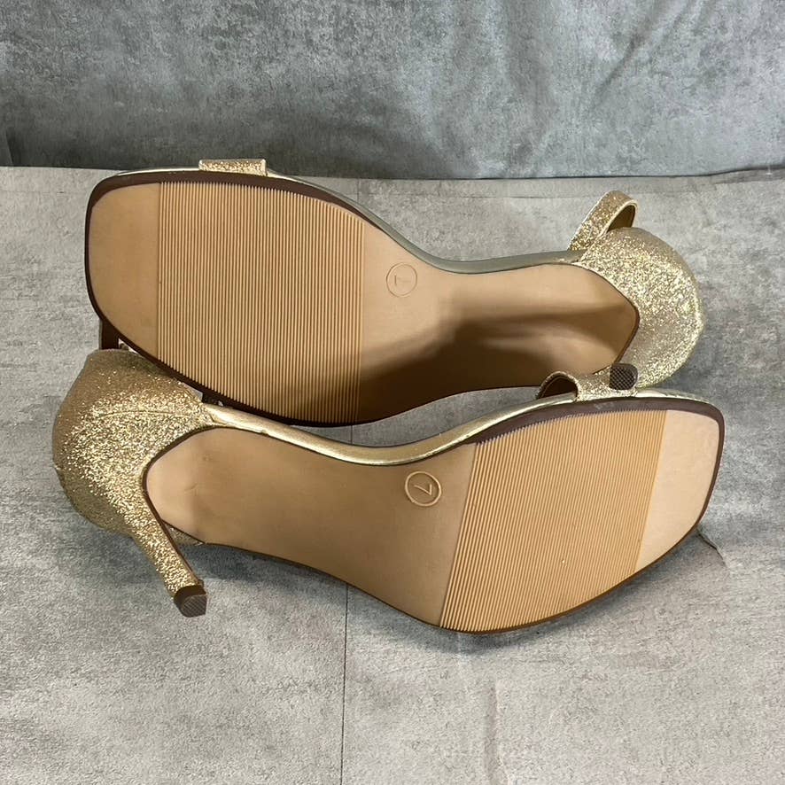 WILD PAIR Women's Light Gold Glitter Bethie Two-Piece Stiletto Dress Sandals SZ7