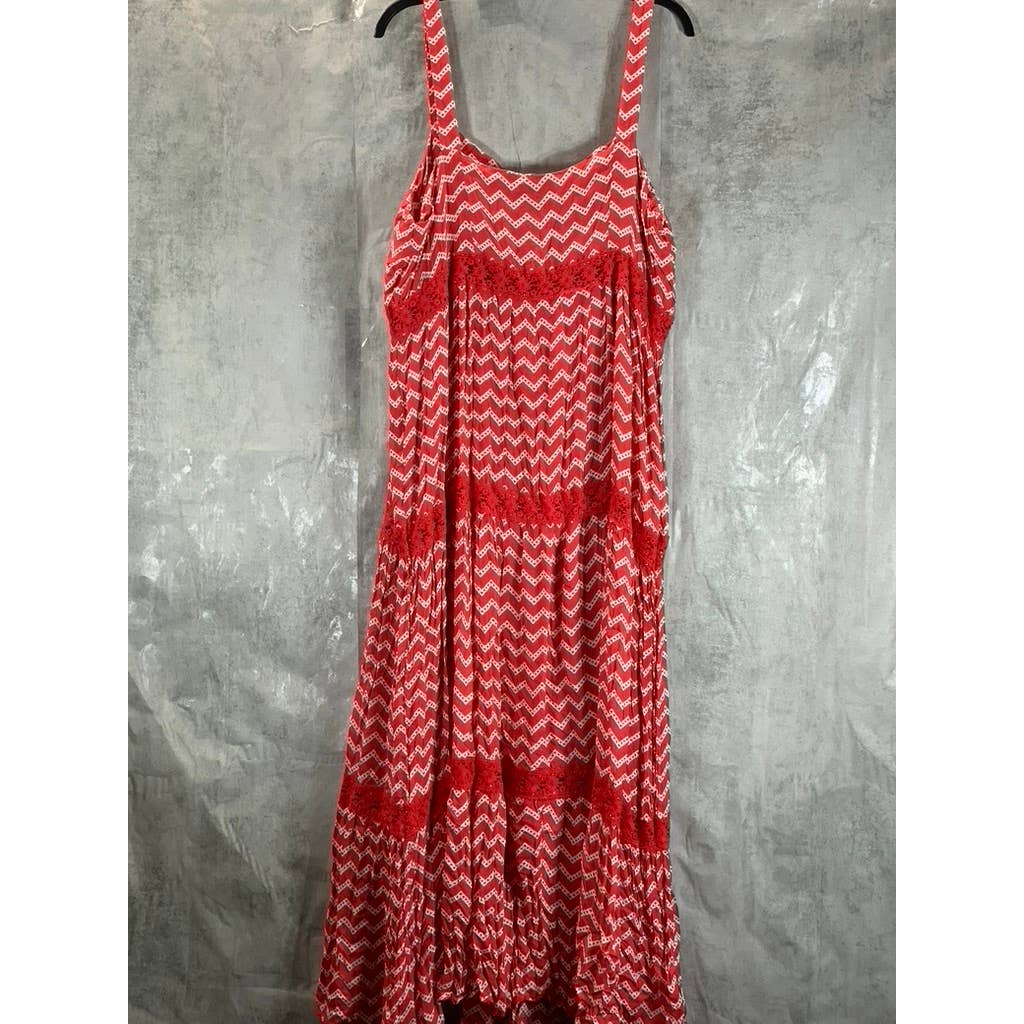 FEVER Women's Pointsietta Sweetheart Neckline Gauze Tiered Maxi Tank Dress SZ XL