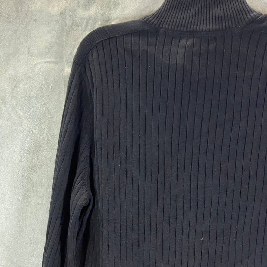 ALFANI Men's Deep Black Classic-Fit Ribbed Full-Zip Sweater M