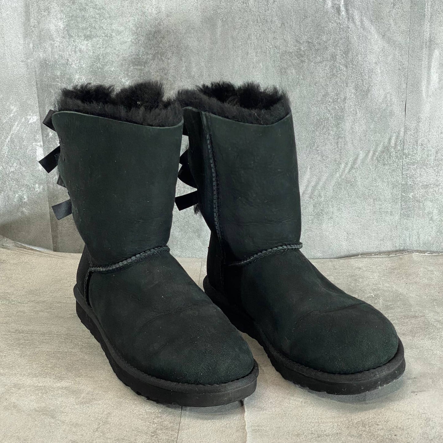 UGG Women's Black Bailey Bow II Slip-On Mid-Calf Pull-On Boots SZ 8