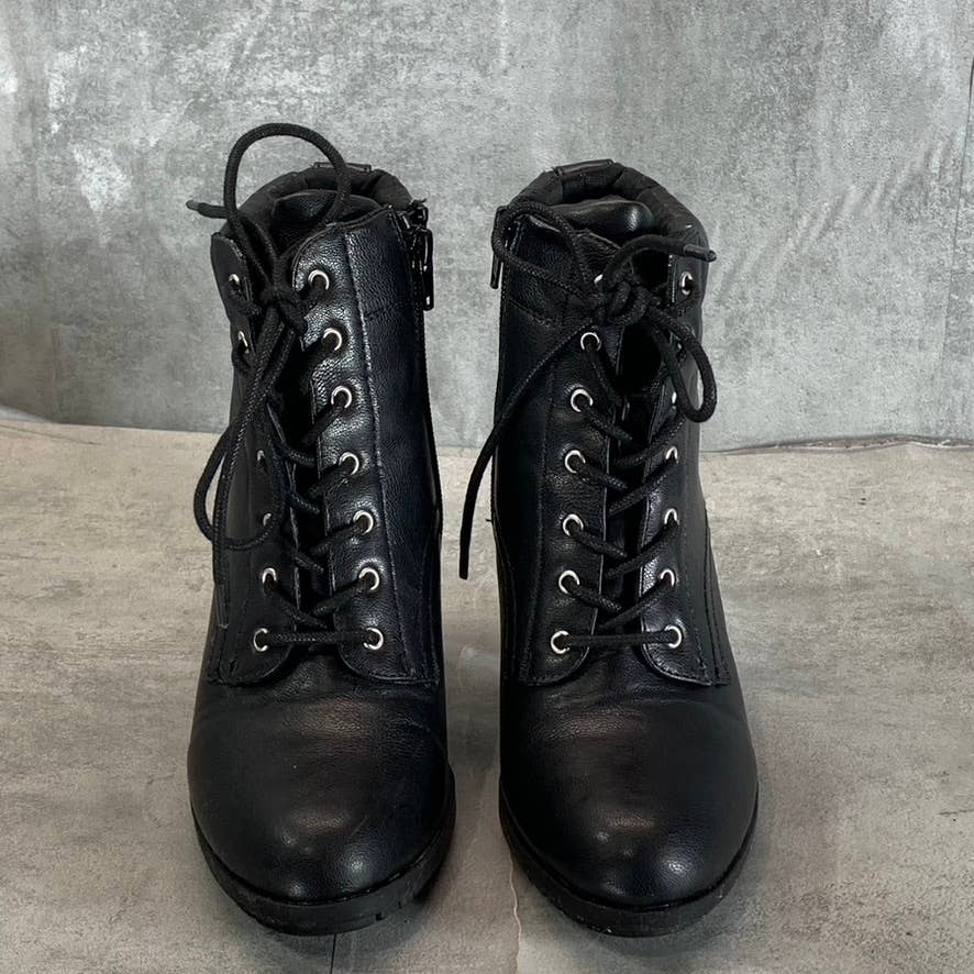 STYLE & CO Women's Black Lucillee Almond-Toe Lace-Up Side-Zip Heeled Booties SZ7