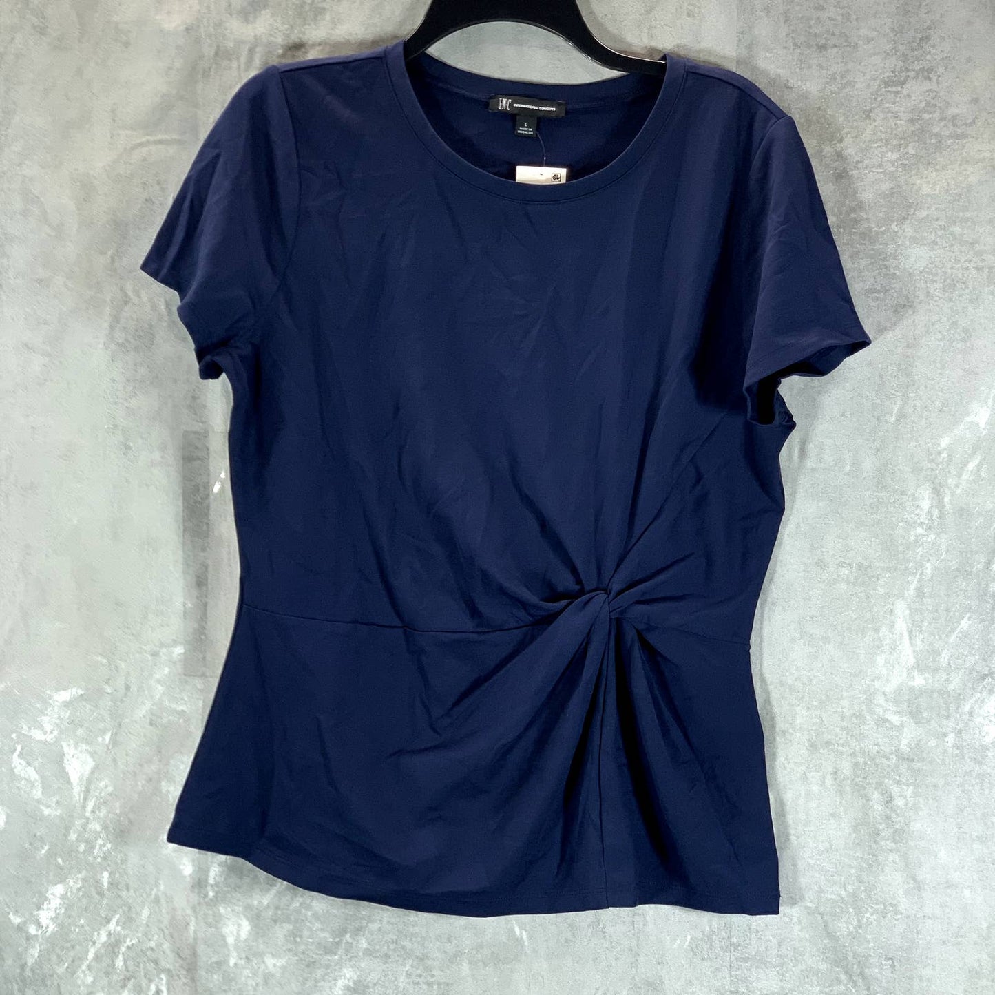 INC INTERNATIONAL CONCEPTS Women's Indigo Sea Crewneck Ponte-Knit Twist Top SZ L