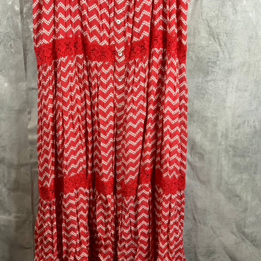 FEVER Women's Pointsietta Sweetheart Neckline Gauze Tiered Maxi Tank Dress SZ XL