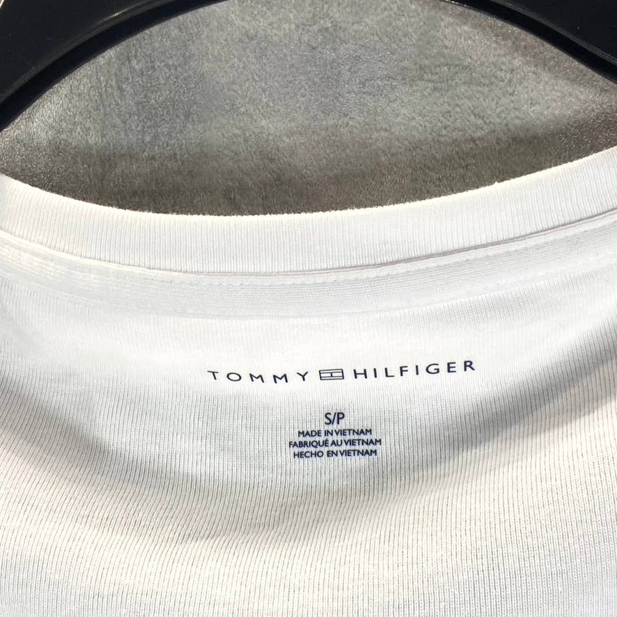 TOMMY HILFIGER Women's Classic White V-Neck Flag Logo Short-Sleeve Tee SZ S