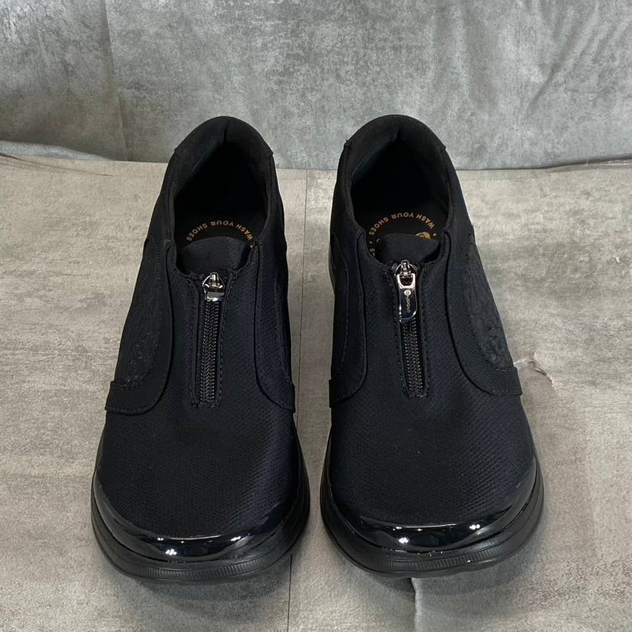 BZEES Women's Black Leopard Twill Fabric Florence Front-Zip Slip-On Sneaker SZ10