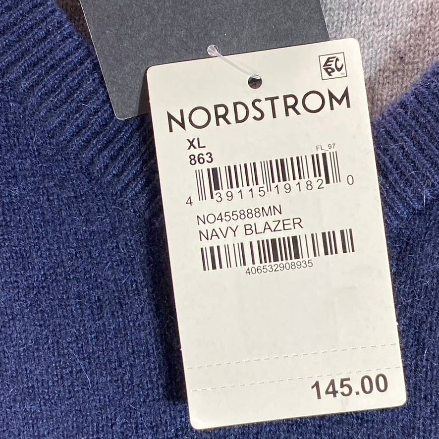 NORDSTROM Men's Navy Blazer V-Neck Cashmere Ribbed Trim Pullover SZ XL