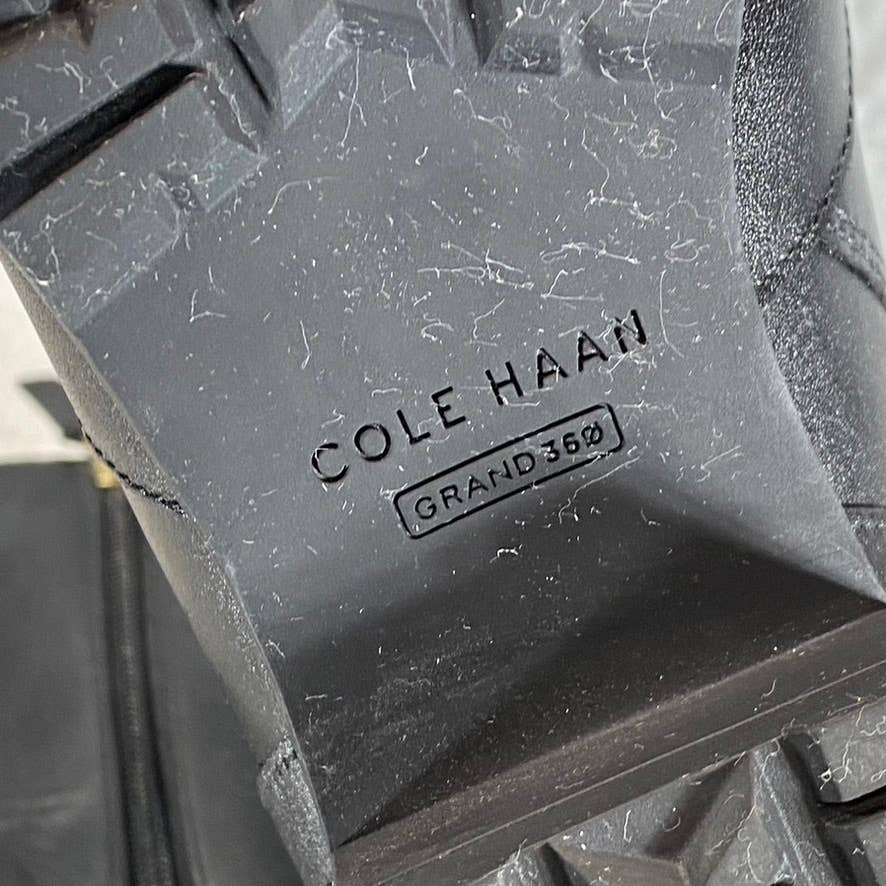COLE HAAN Women's Black Leather Camea Waterproof Lace-Up Combat Boots SZ 7.5