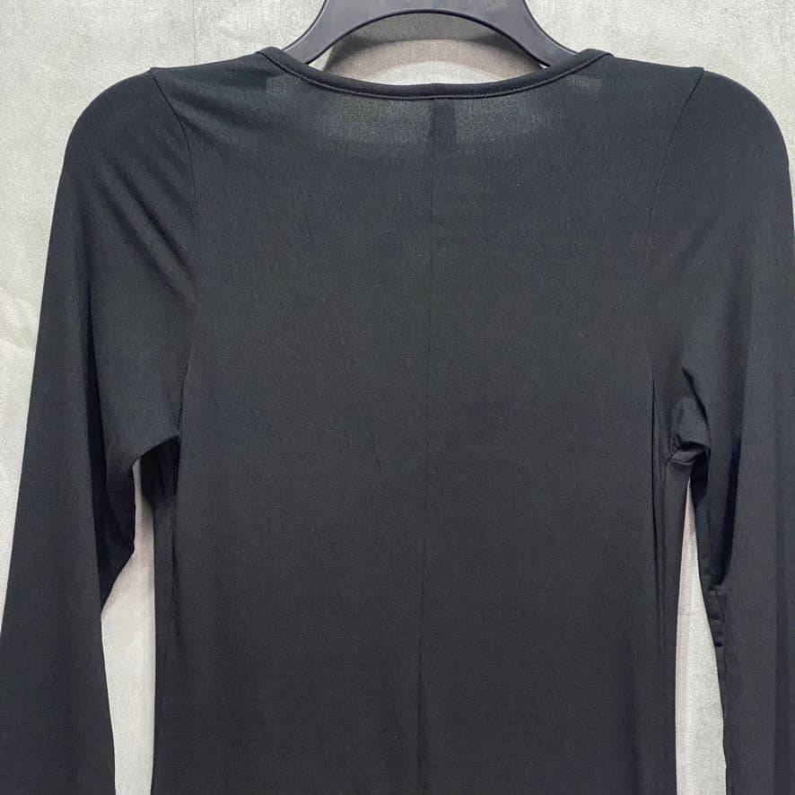 24SEVEN COMFORT APPAREL Solid Black Form Fitting Long Sleeve Side Slit Maxi Dress SZ S
