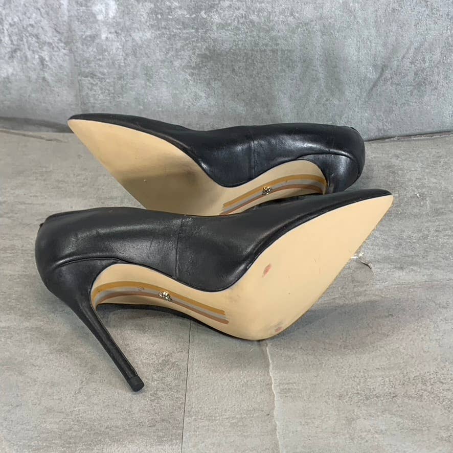 SAM EDELMAN Women's Black Leather Danna Pointed-Toe Stiletto Pumps SZ 7.5