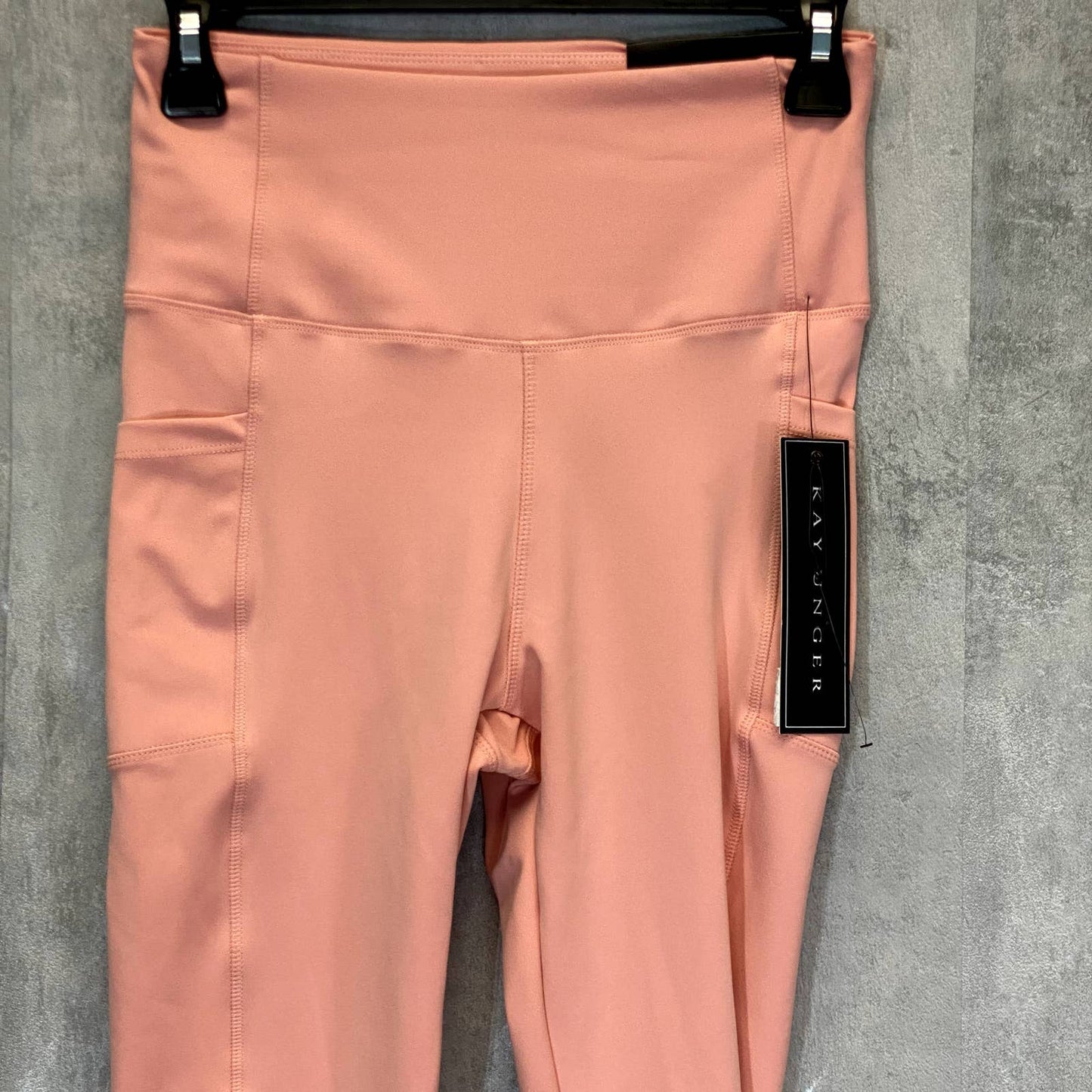KAY UNGER Women's Peach Ruched Cuff High-Waist Media Pocket Pull-On Athletic Legging SZ S