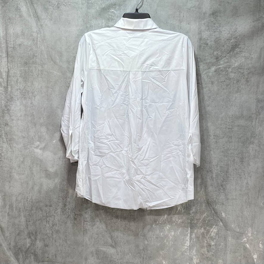 ALFANI White Tiered Hem Button Down 3/4 Sleeve Top SZ S