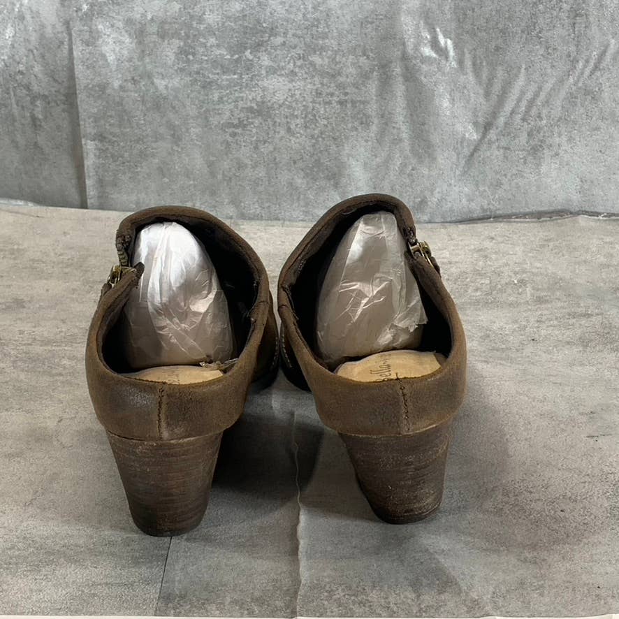 BELLA-VITA Women's Wide Brown Carlene Side-Zip Chunky-Heel Mules SZ 10W