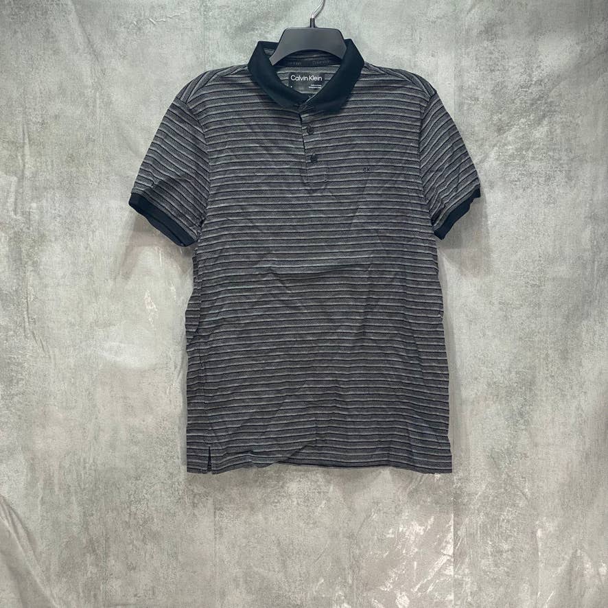 CALVIN KLEIN Black Liquid Touch Micro Stripe Short Sleeve Polo Shirt SZ M