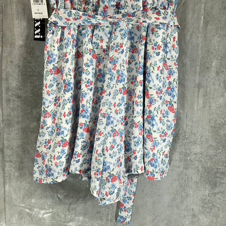 TRIXXI Women's White Floral Sleeveless Square-Neck Wait-Tie Short Romper SZ S