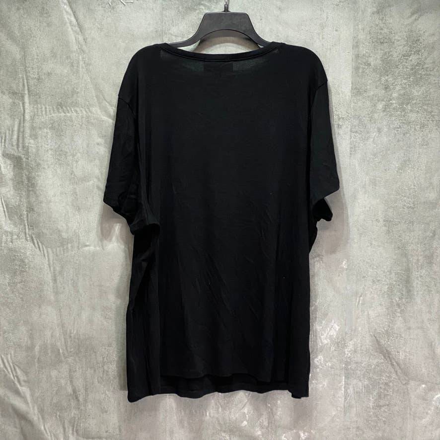 KAREN SCOTT Plus Size Solid Black Cotton Split Neck Short Sleeve Henley Top SZ 3X