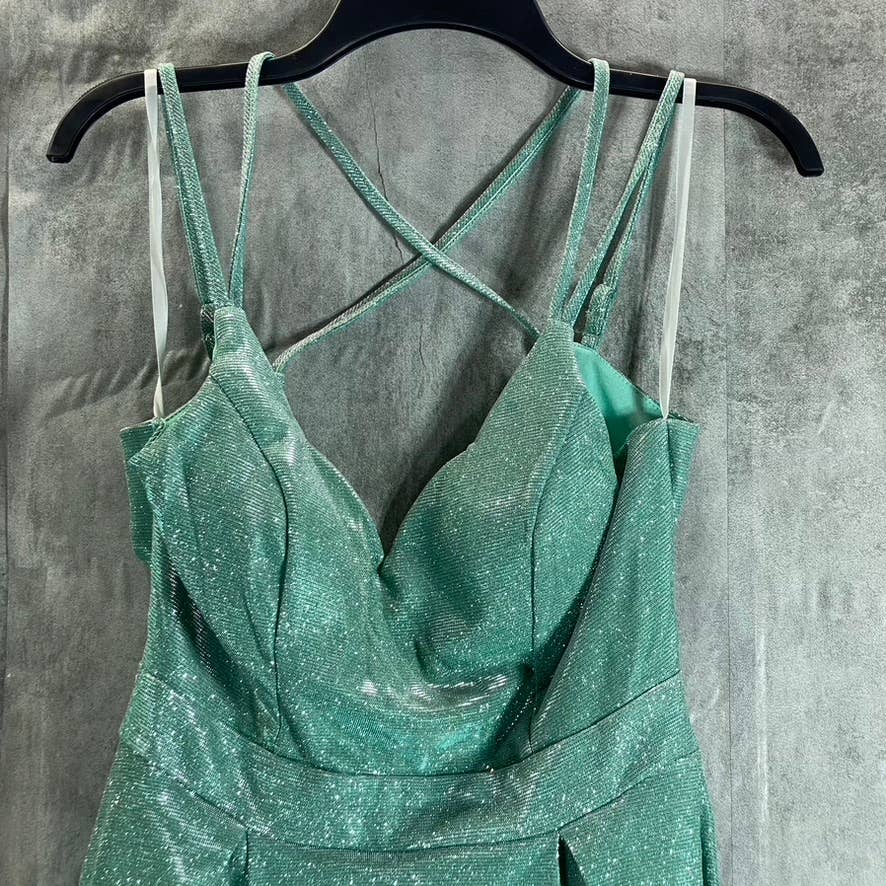 B. DARLIN Juniors' Mint Glitter Knit Sweetheart Neckline Pocketed Dress SZ 9/10