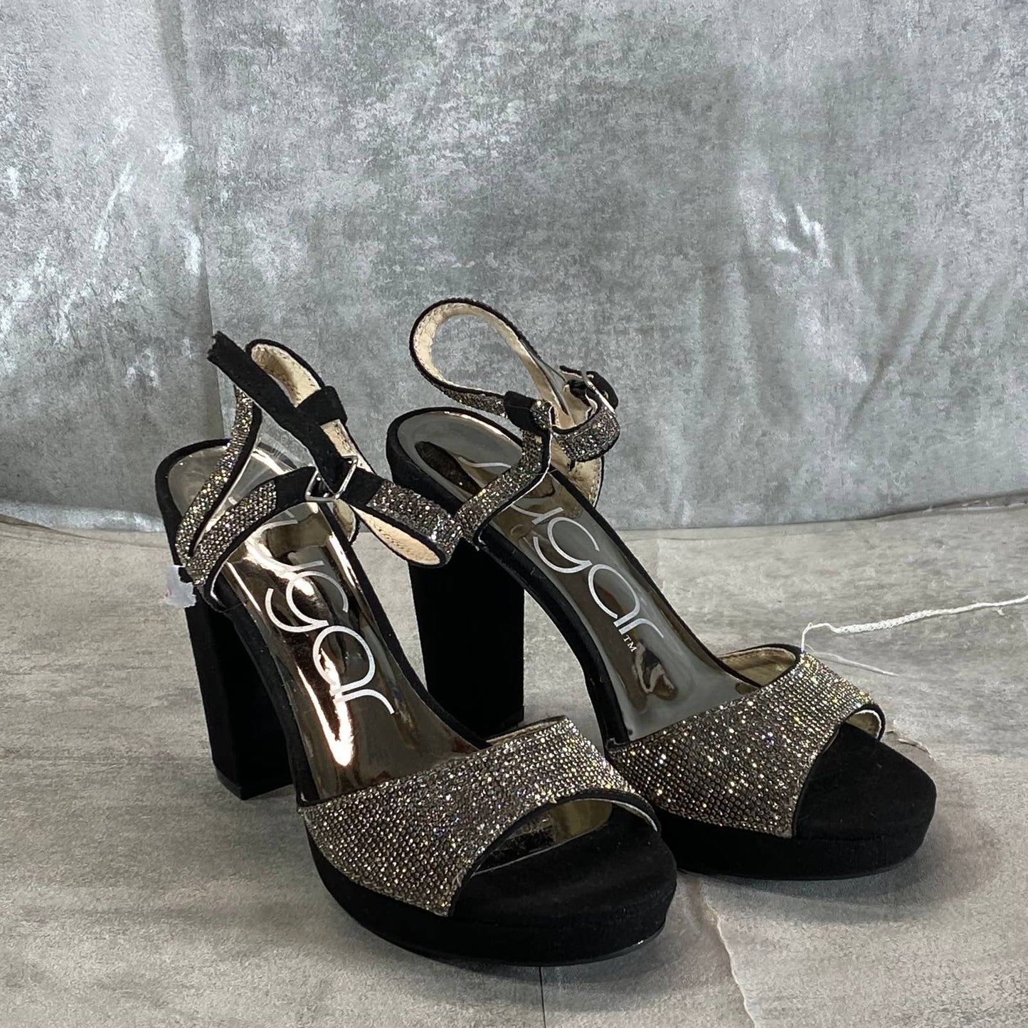 SUGAR Women's Black Rhinestone Embellished Prisila Open-Toe High-Heel Sandal SZ6