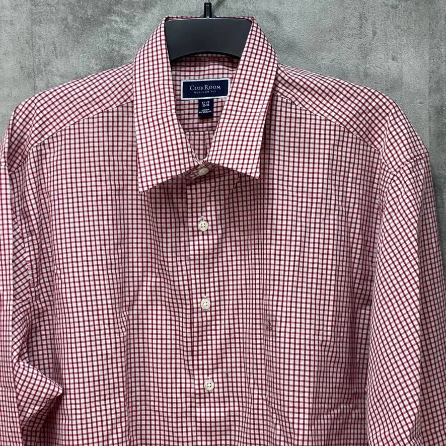 CLUB ROOM Red Regular-Fit Check Button Down Dress Shirt SZ 17.5 32/33