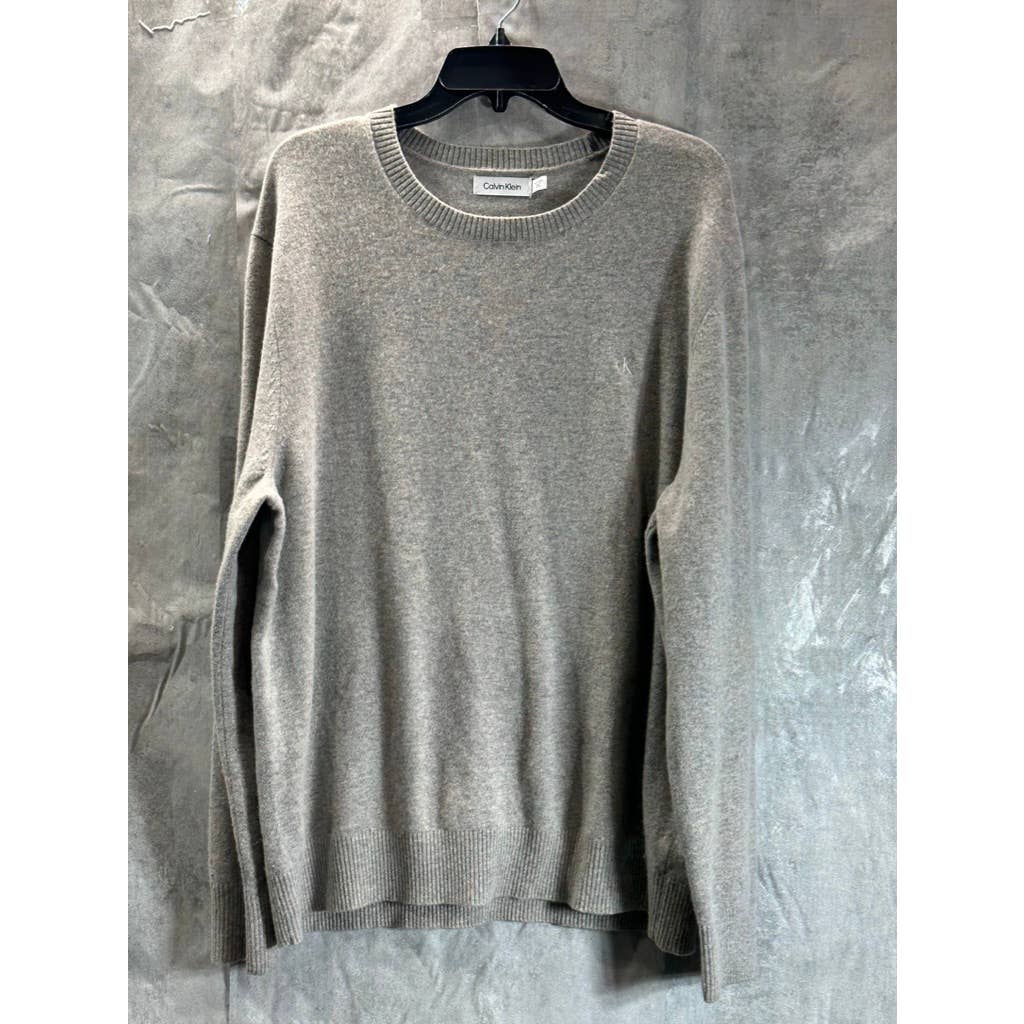 CALVIN KLEIN Men's Grey Merino Wool Regular-Fit Crewneck Pullover Sweater SZ XL