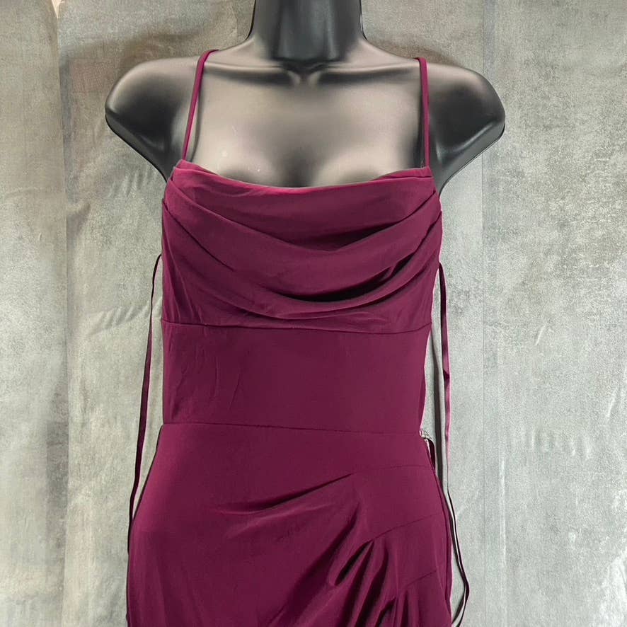 CITY STUDIO Juniors' Burgundy Cowl-Neck Open-Back Side-Slit Maxi Dress SZ 1