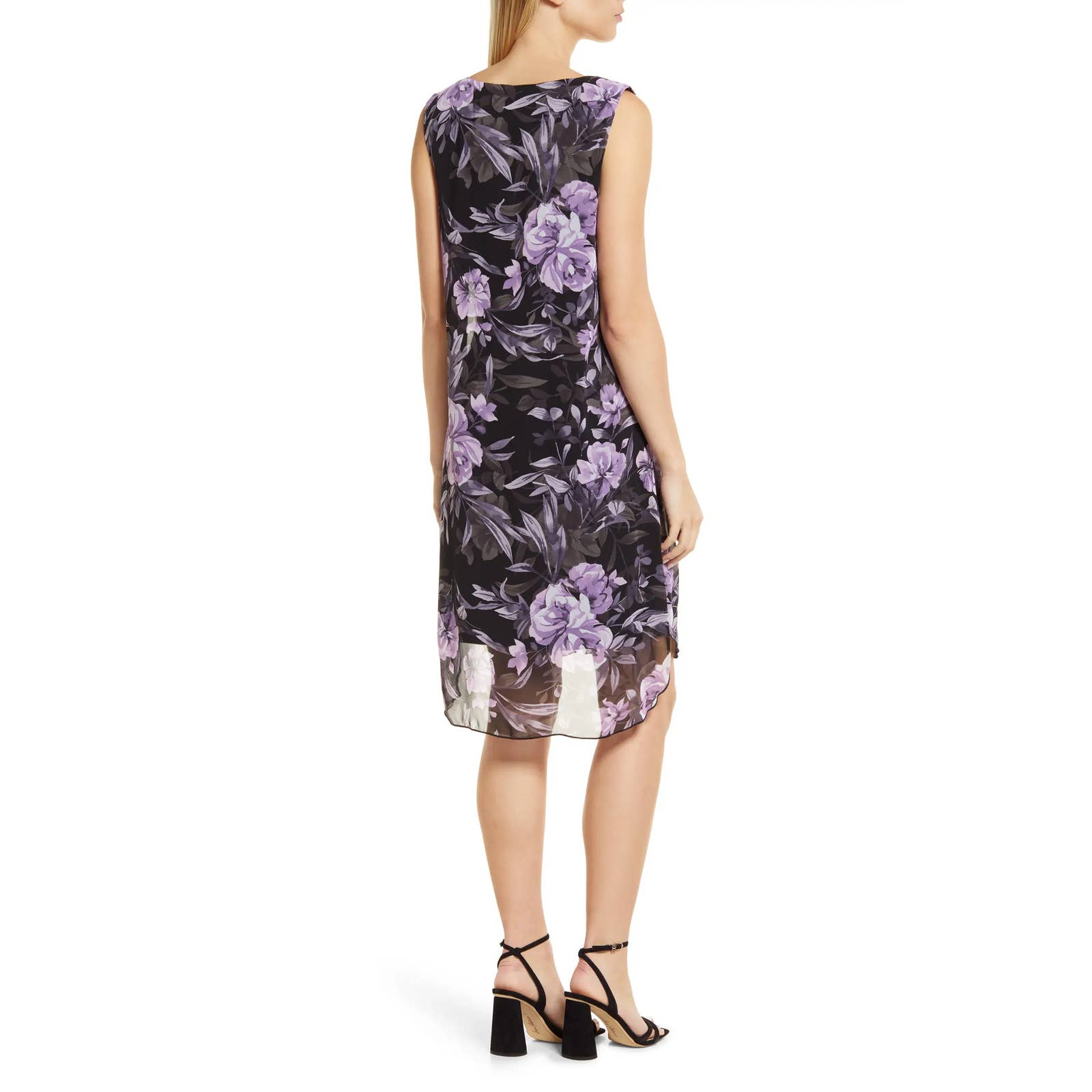 CONNECTED APPAREL Women's Grape Floral-Print Sleeveless Chiffon Overlay Dress