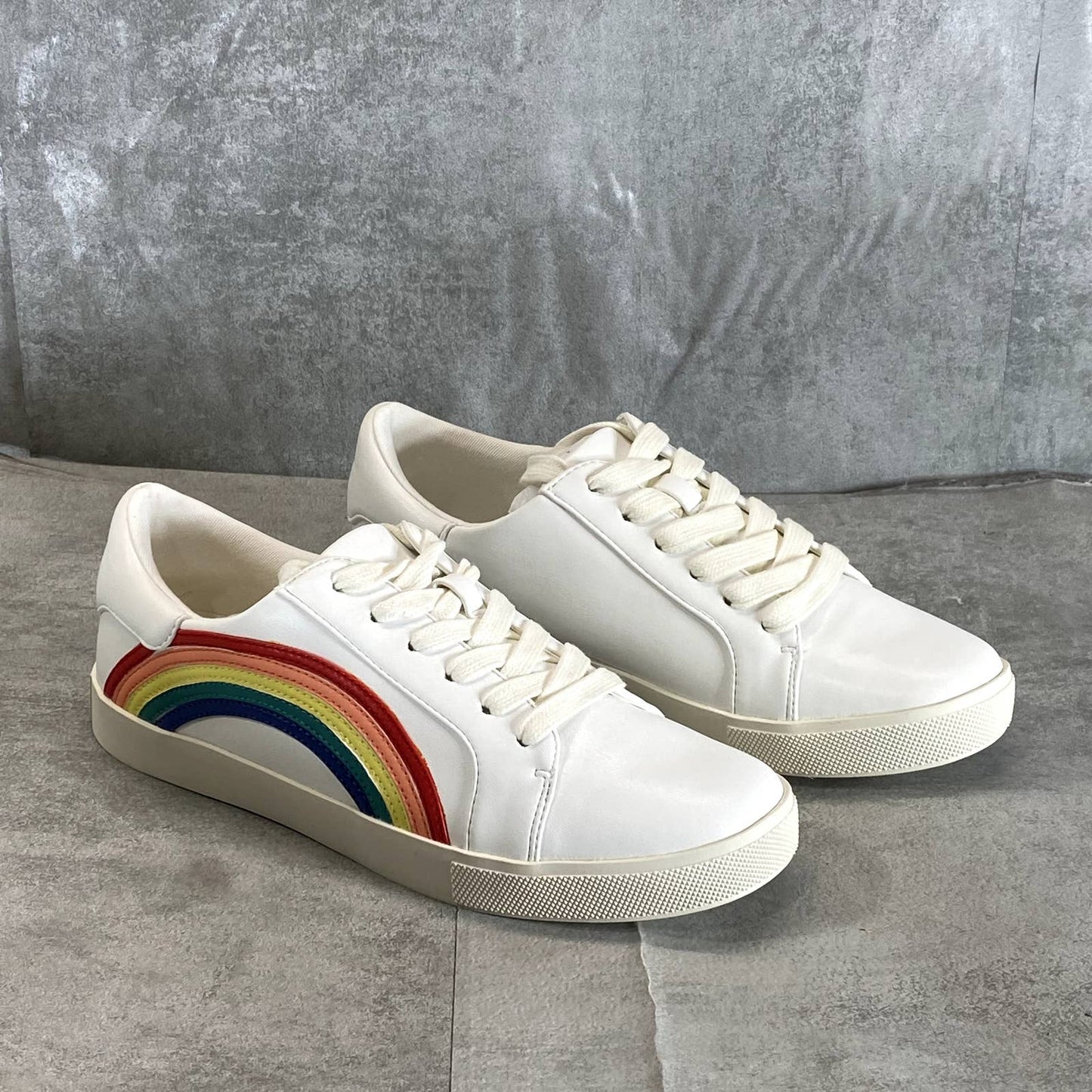 KATY PERRY Women's White Rainbow Multi The Rizzo Court Lace-Up Sneakers SZ 7