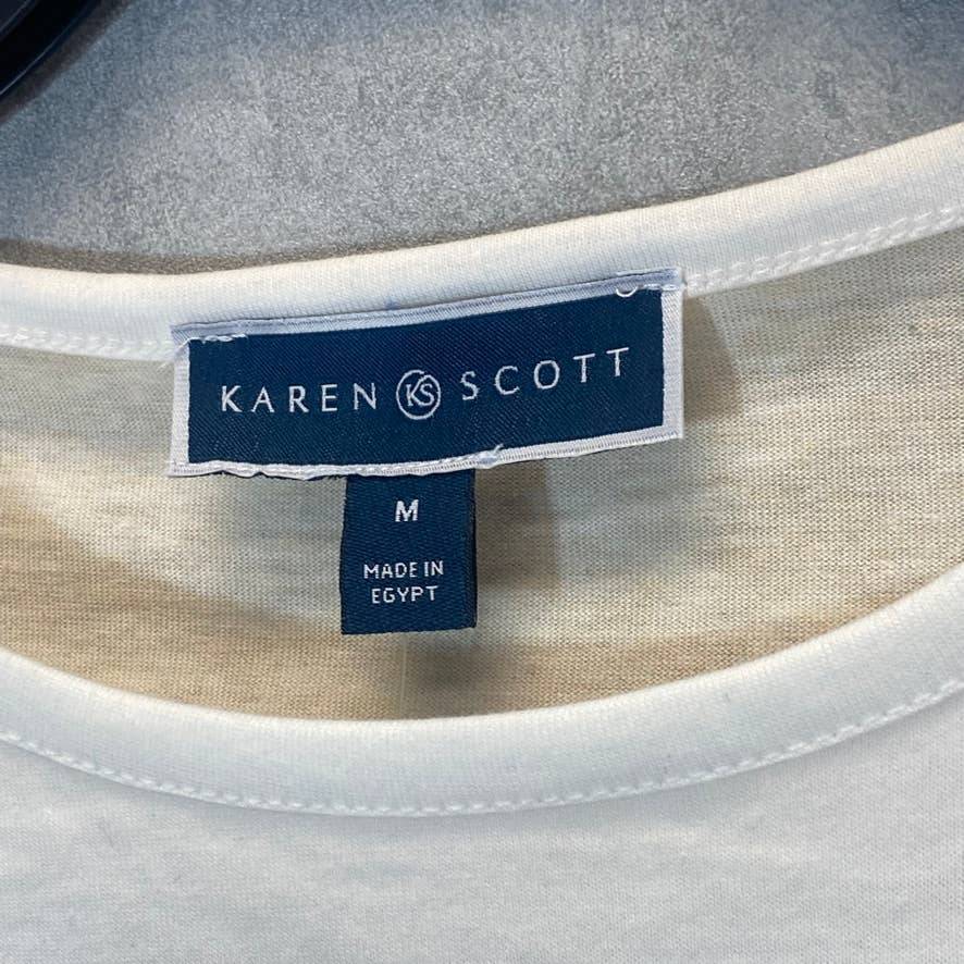 KAREN SCOTT Women's Oatmeal Colorblock Crewneck Long Sleeve Tunic Top SZ M