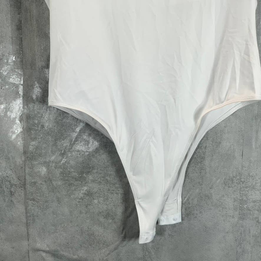 AND NOW THIS Women's White Square-Neck Cap Short-Sleeve Bodysuit SZ L
