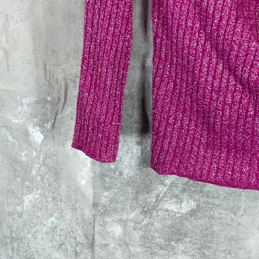 INC Women's Fuchsia Pop Metallic Ribbed Off-The-Shoulder Sweater SZ M