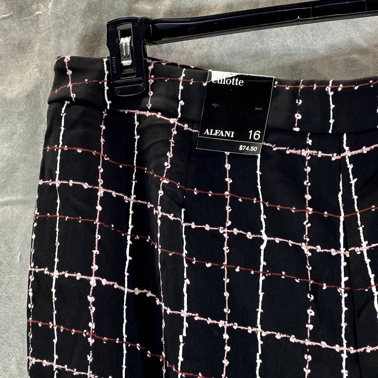 ALFANI Women's Stitched Grid Black D-Ring Belt Mid-Rise Plaid Culotte Pants SZ16