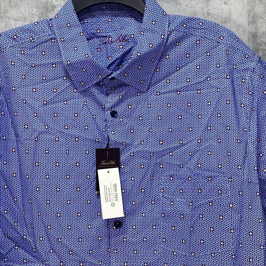 TASSO ELBA Blue Combo Reinatto Print Short Sleeve Button-Up Shirt SZ 2XL