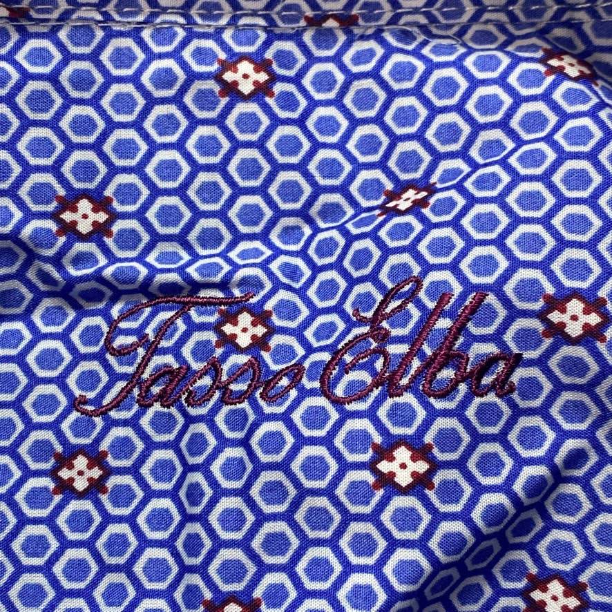 TASSO ELBA Blue Combo Reinatto Print Short Sleeve Button-Up Shirt SZ 2XL