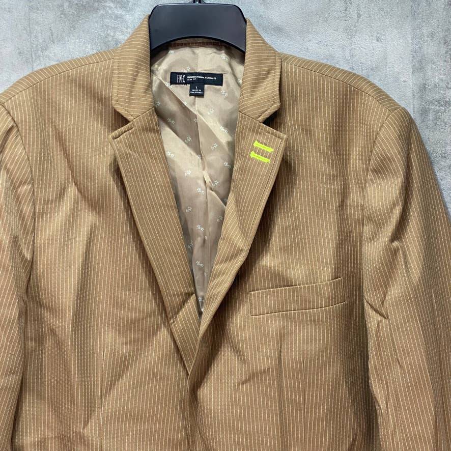 INC INTERNATIONAL CONCEPTS Taupe Flash Asher Slim-Fit Pinstripe Blazer SZ L