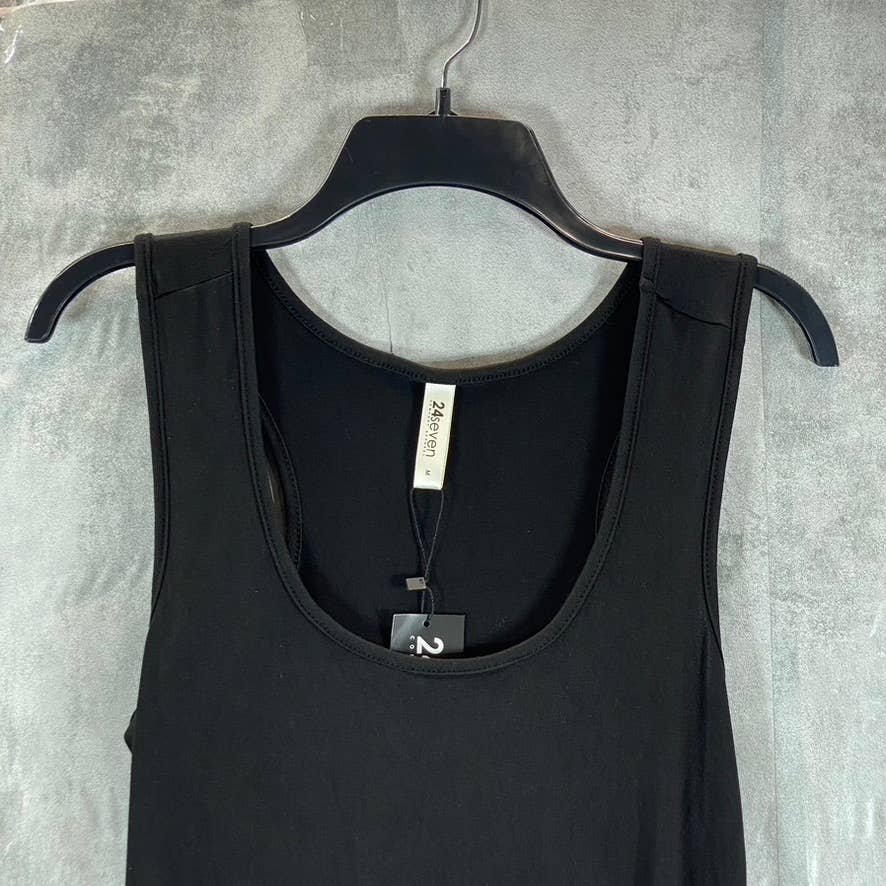 24SEVEN Comfort Apparel Women's Black Scoop-Neck Sleeveless Midi Tank Dress SZ M