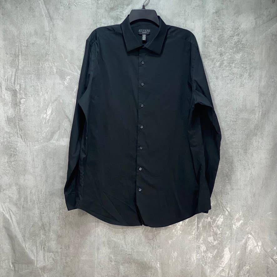 ALFANI Solid Black Slim Fit 2-Way Stretch Performance Long Sleeve Dress Shirt SZ XL