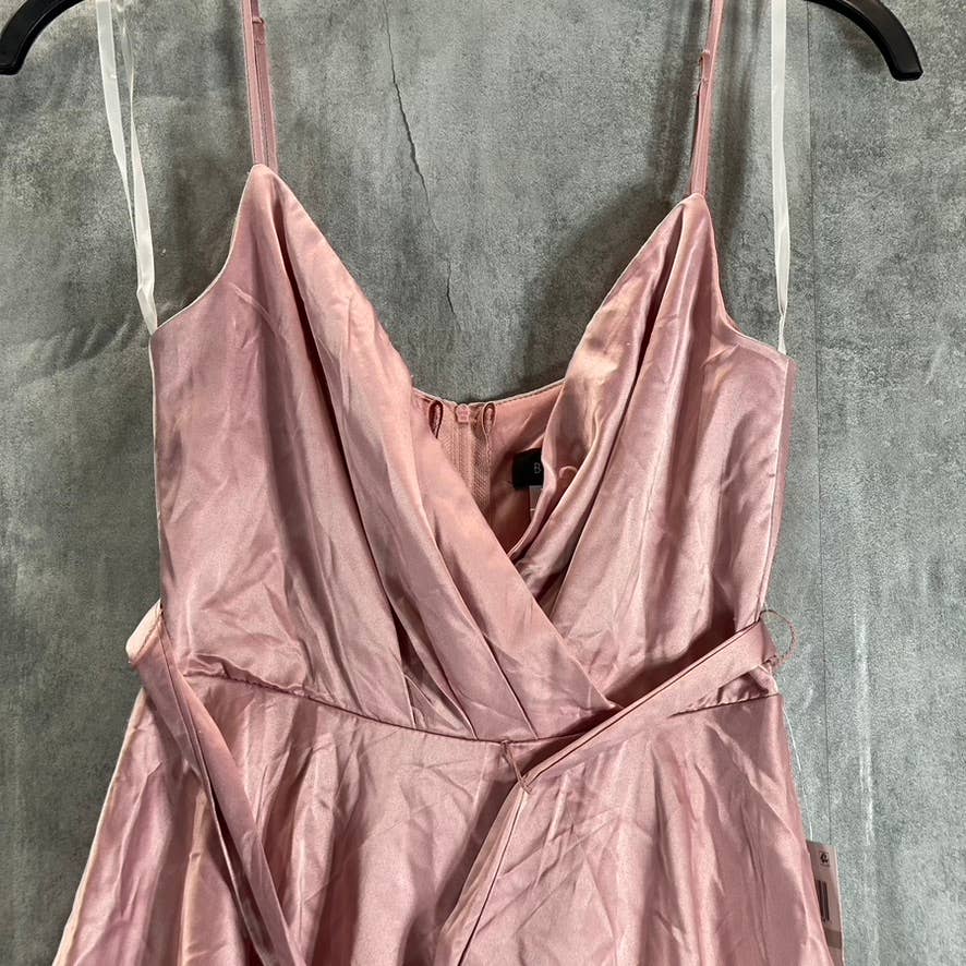 B. DARLIN Juniors' Rose Blush Satin V-Neck Faux-Wrap Tiered Mini Dress SZ 1/2