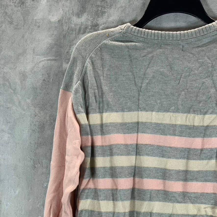 NAUTICA Women's Stormy Grey Heather Striped Colorblock Pullover Sweater SZ XS