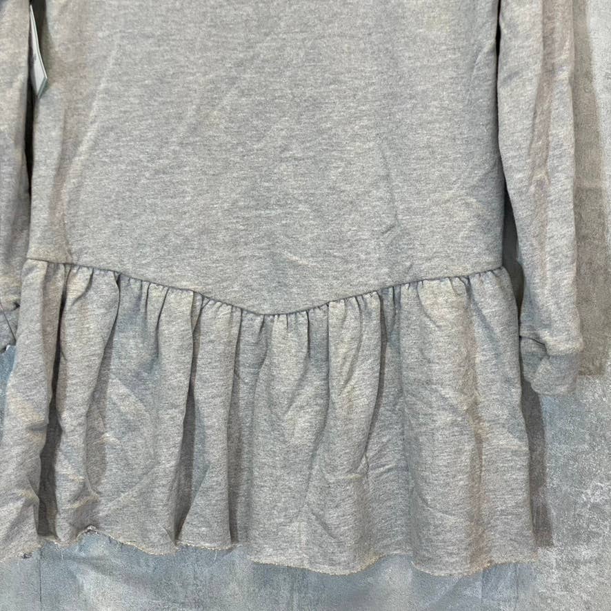 SUSINA Women's Grey Light Heather Raw Ruffle Hem Crewneck Sweater Dress SZ M