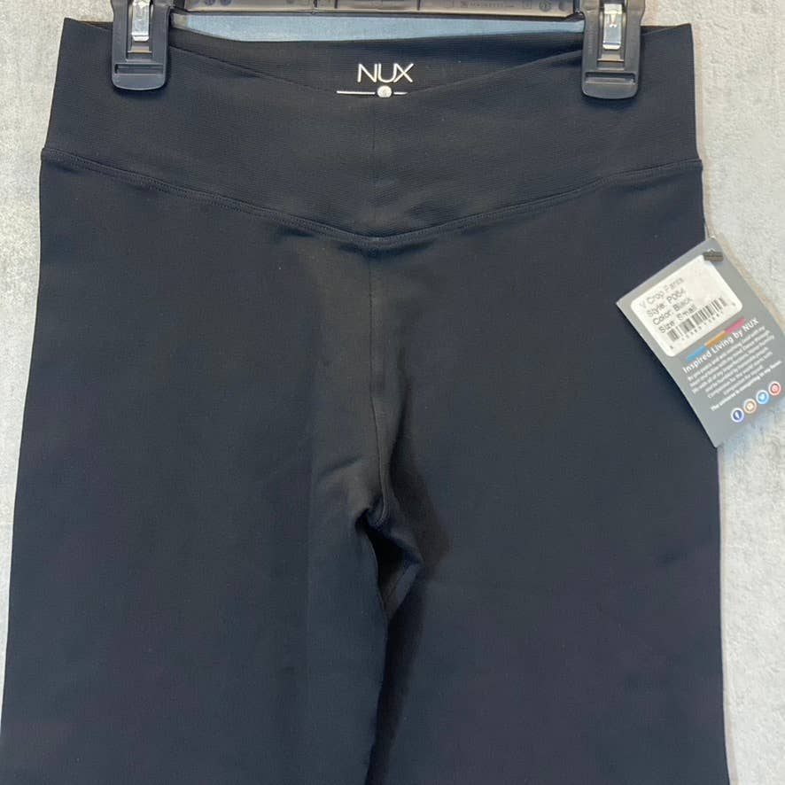 NUX Women's Solid Black V-Crop Medium-Rise Pull-On Capri Leggings SZ S