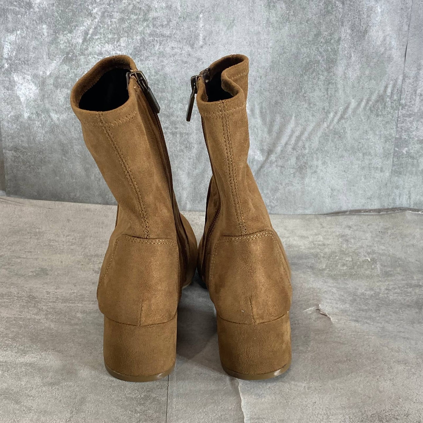 REACTION KENNETH COLE Women's Cognac Road Stretch Block-Heel Dress Booties SZ 7