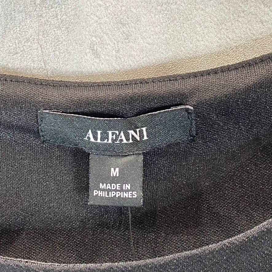 ALFANI Women's Deep Black Scoop-Neck Overlay Tank Top SZ M