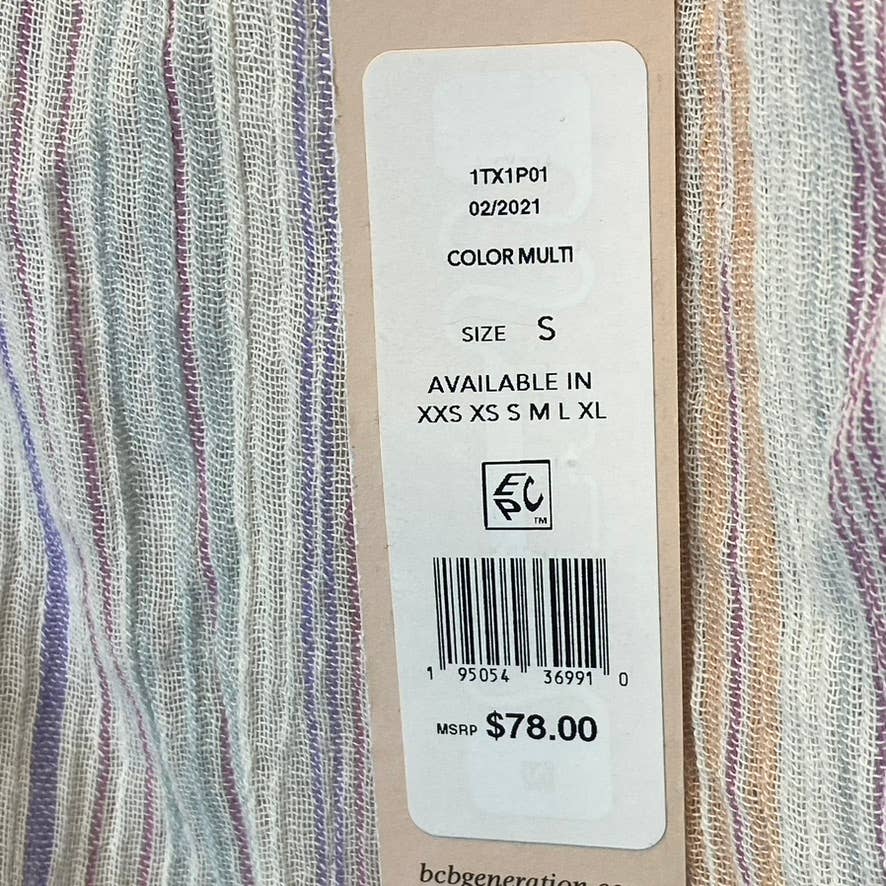 BCBGENERATION Women's Multi Square-Neck Smocked Long Sleeve Chiffon Top SZ S