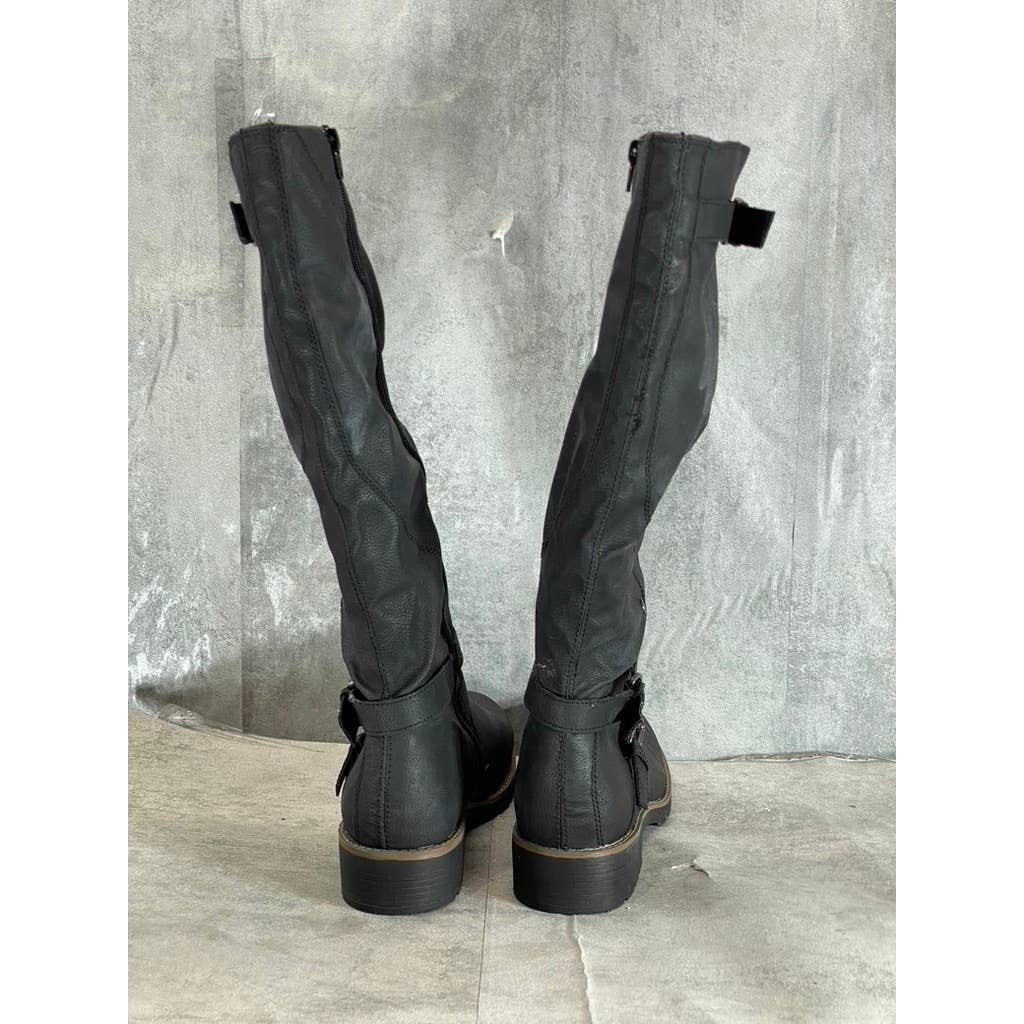 SUN+STONE Women's Black Brinley Strapped Lug-Sole Tall Boots SZ 11