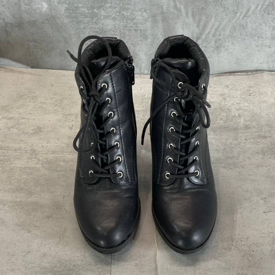 STYLE & CO Women's Black Lucillee Almond-Toe Lace-Up Side-Zip Heeled Booties SZ7