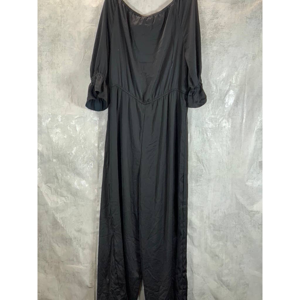 GIGI PARKER Women's Solid Black Off-The-Shoulder Long-Sleeve Wide-Leg Jumpsuit