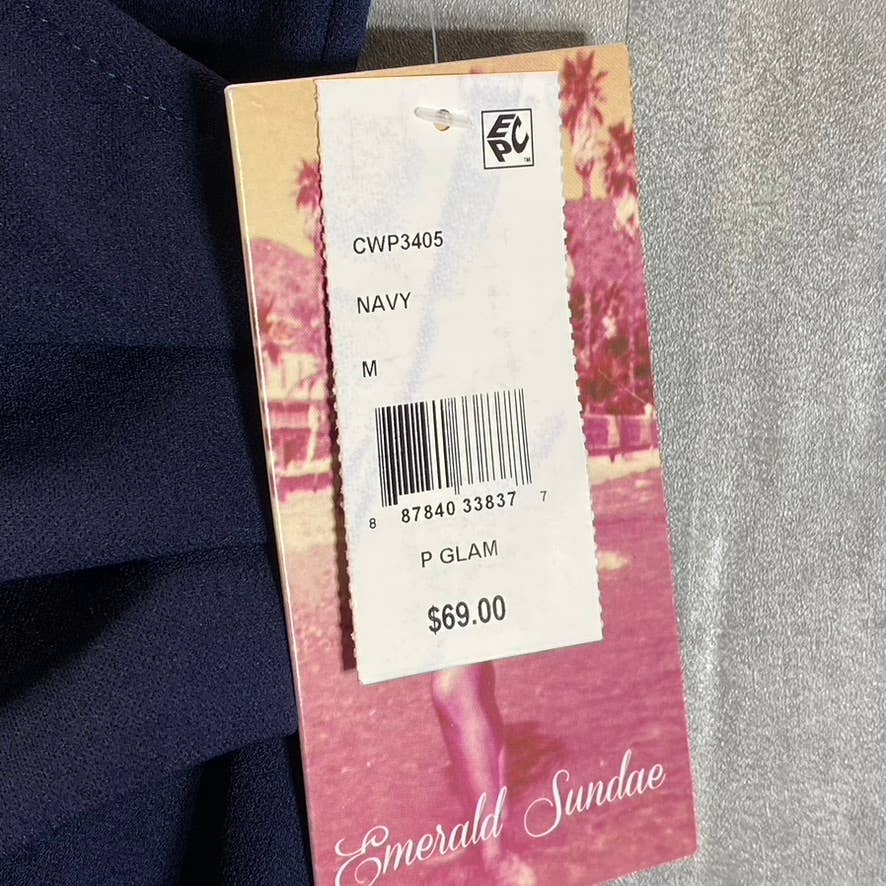 EMERALD SUNDAE Juniors' Navy Surplice V-Neck High-Slit Adjustable Straps Gown