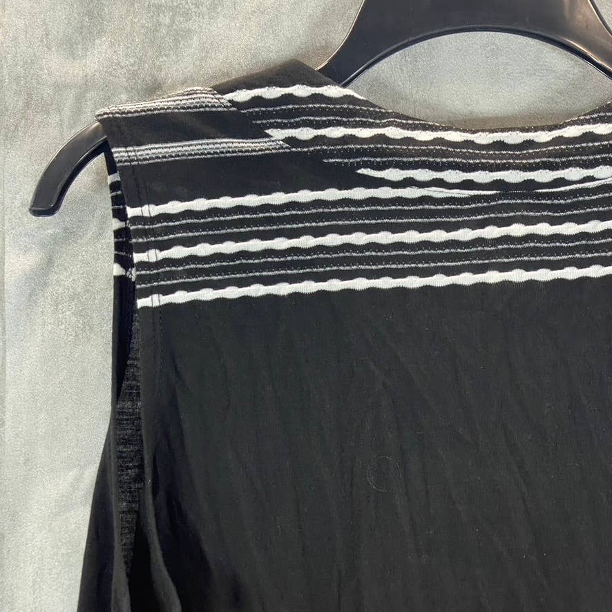 DOTTI Women's Black-White Dahlia Striped Lace-Up Sleeveless Tunic Cover-Up SZ L