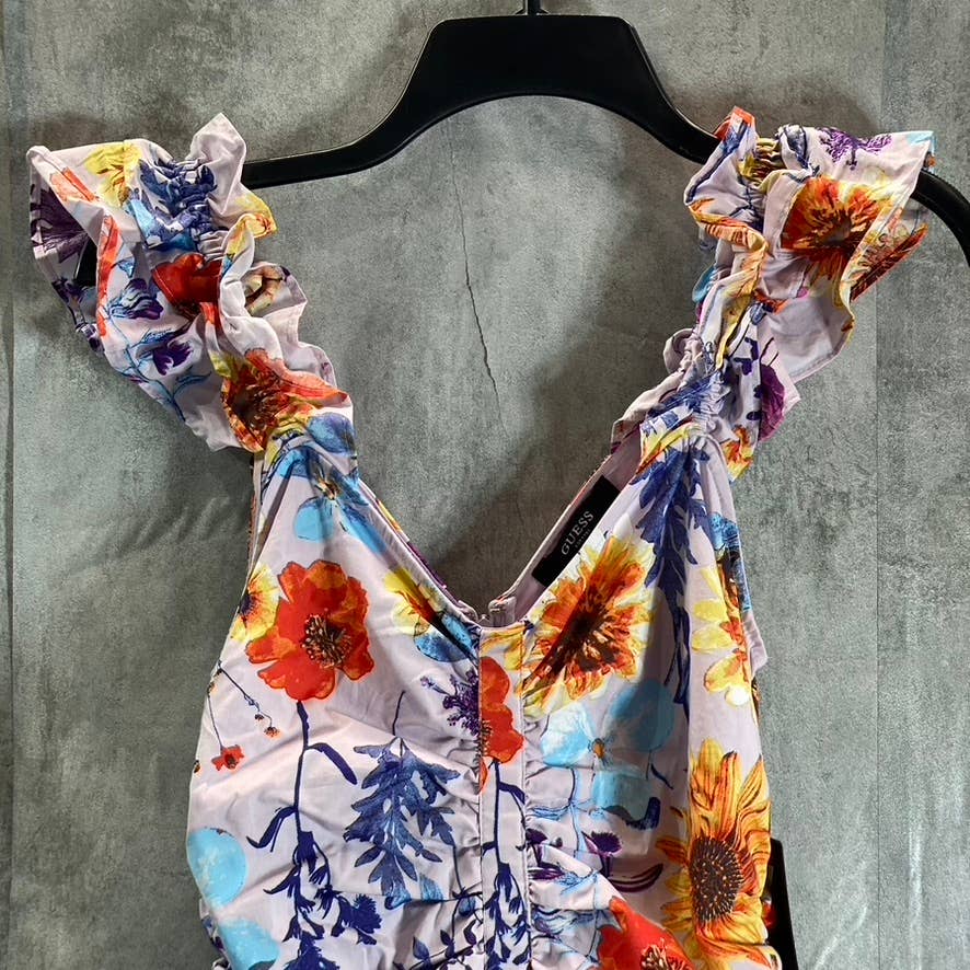 GUESS Women's Lilac Multi Floral V-Neck Ruched Bodycon Mini Sheath Dress SZ 2