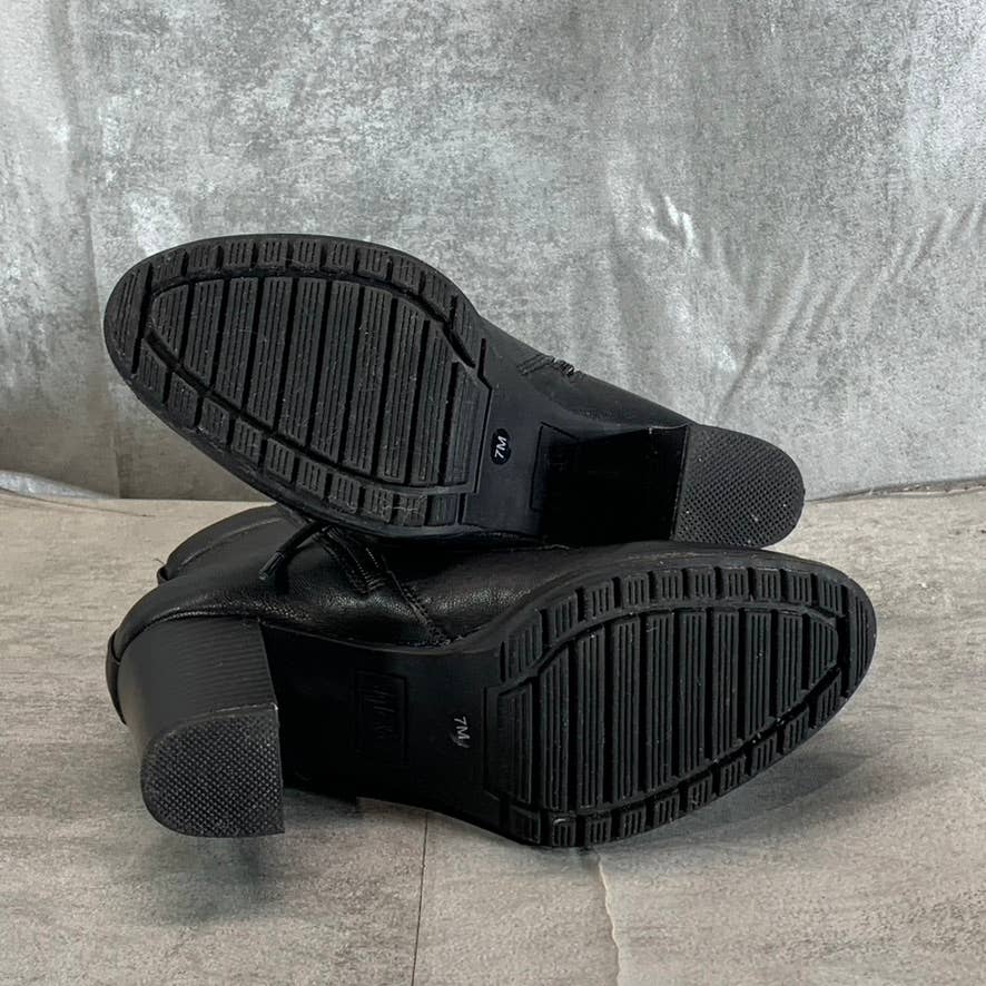 STYLE & CO Women's Black Lucillee Almond-Toe Lace-Up Side-Zip Heeled Booties SZ7